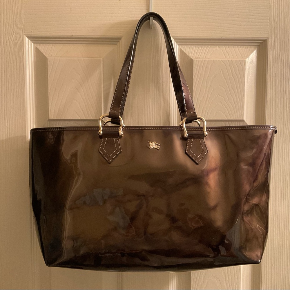 Mint VTG Burberry Patent Leather Open Tote Rare
